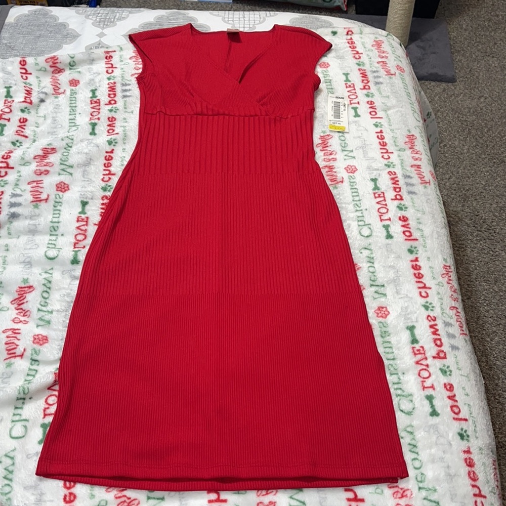 Perception red knit midi dress